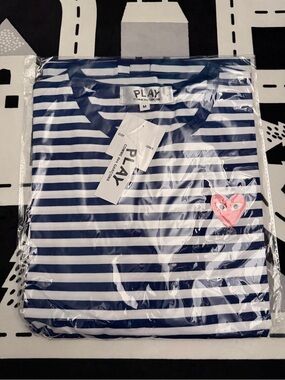 Comme des Garçons PLAY Navy White Striped Long Sleeve T-Shirt Size M/L